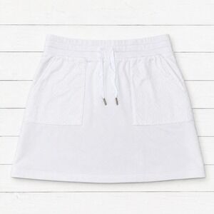 Andrew Marc White Eyelet Pocket  Mini Skirt Womens Large Drawstring Waist